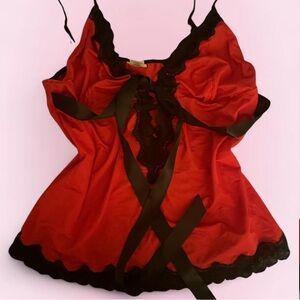 Luxurious Scarlet and Ebony Lace Chemise